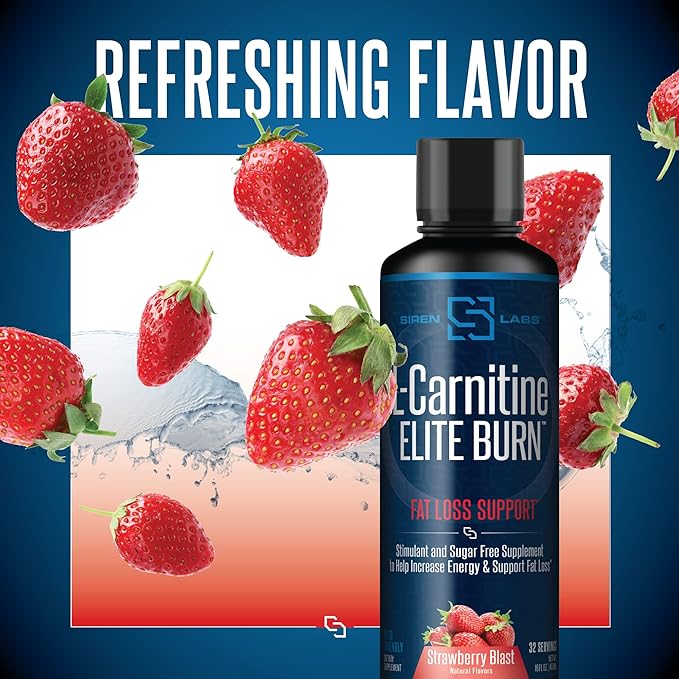 SIRENLABS L-Carnitine Elite Burn Liquid Keto Fat Burner and Metabolism Activator - Fat Loss Support Keto Friendly Weight Loss Increase Energy - Stimulant Free - Strawberry Blast 3000mg (32 Servings)