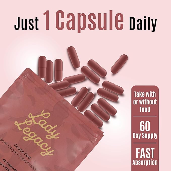 Lady Legacy Beef Organ Supplement for Women – Grass-Fed & Pasture-Raised Female Organ Complex – Uterus, Ovary, Liver, Kidney & Heart Capsules – Dual 3rd Party Tested, Non-GMO Verified, Made in USA
