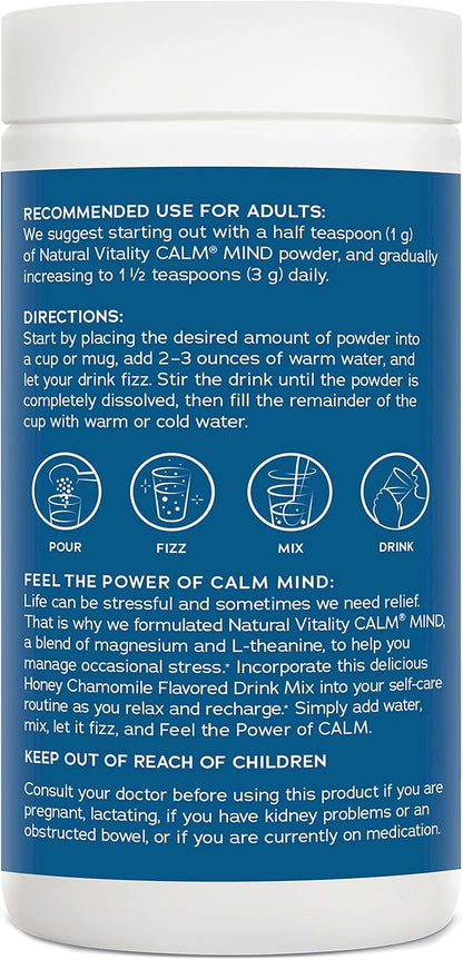 Natural Vitality Calm Mind, Magnesium Citrate + L-Theanine Powder, Supports a Healthy Response to Stress, Gluten Free & Vegetarian, Honey Chamomile, 12 oz.