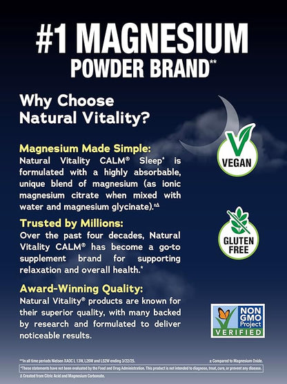 Natural Vitality Calm Sleep Melatonin and Magnesium 16oz Powder | With L-Theanine and GABA | Mixed Berry Flavred Drink Mix | Non-GMO & Vegan Supplement