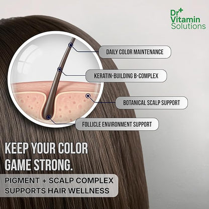 Gray Hair Rescind with Catalase - Antiaging Hair, Skin and Nails Vitamins, Pantothenic Acid, Folic Acid 400mcg, Biotin 300mcg, Saw Palmetto for Men and Women