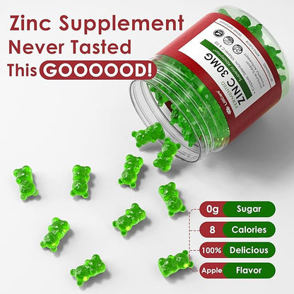 Fermented Zinc Gummies 30mg, Copper, Selenium, Vitamin C, D3, Superior Absorption Zinc Supplements for Women & Men, Immune, Powerful Antioxidant, Zinc Picolinate Alternaitive, Vegan, No Sugar, 2 Pack