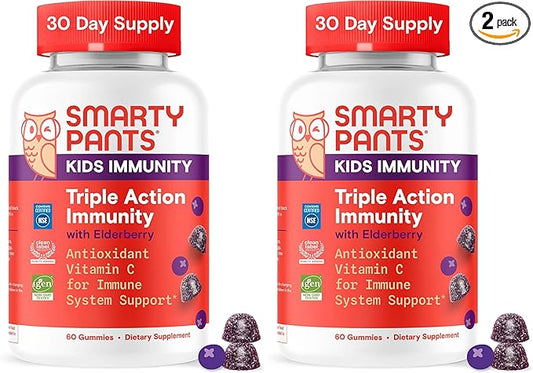 SmartyPants Kids Immunity Elderberry Gummies: Kids Immune Support Supplement, Vitamin C, Vitamin D, Vitamins B6 & B12 and Zinc, Gluten Free, Elderberry Flavor, 60 Count (30 Day Supply) (Pack of 2)