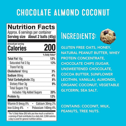 simplyFUEL Whole-Food Protein Balls (Chocolate Almond Coconut), 8 g High-Protein, Gluten-Free, Healthy Snack for Adults & Kids, 9.6 oz