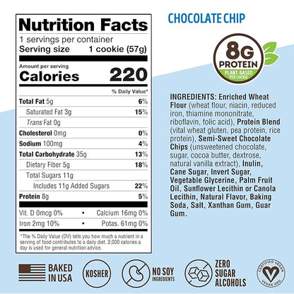 Lenny & Larry's Complete Protein Cookie, [Chocolate Chip], Chewy Soft Baked, 8g Plant Protein, Vegan, Non-GMO, High Fiber, [2 Ounce] Cookie (Pack of 12)