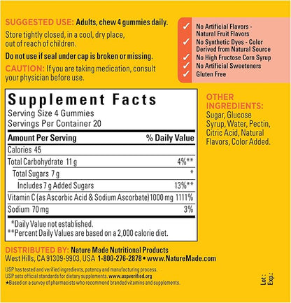 Nature Made Maximum Strength Dosage Vitamin C 1000mg per Serving, Immune Support Vitamin C Gummies for Adults, 80 Gummies, 20 Day Supply