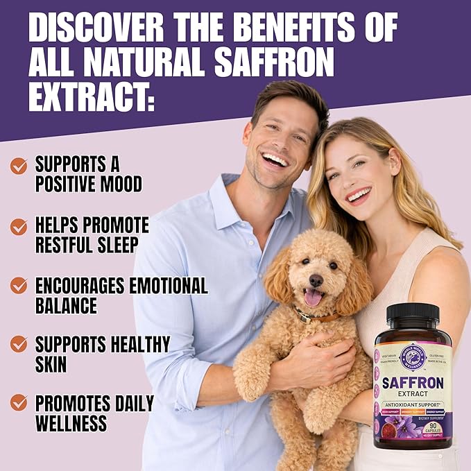 100% Pure Saffron Extract - Supports Weight and Appetite Health, Mood, Focus, Memory, Digestion, Eye, Skin and Brain Health. NSF Certified Saffron Supplements for Women and Men.