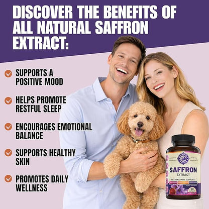 100% Pure Saffron Extract - Supports Weight and Appetite Health, Mood, Focus, Memory, Digestion, Eye, Skin and Brain Health. NSF Certified Saffron Supplements for Women and Men.