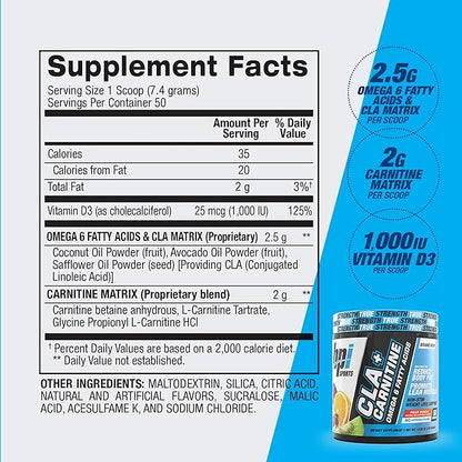 BPI Sports CLA+Carnitine – CLA L Carnitine & Linoleic Acid – L Carnitine Supplement for Weight Loss, Metabolism & Lean Muscle – Caffeine Free – Fruit Punch – 50 Servings – 12.34 oz
