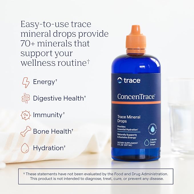 Trace Minerals ConcenTrace Trace Mineral Drops | Supports Energy, Digestion, Bone Health & Hydration, 70+ Ionic Trace Minerals w/Magnesium, Chloride & Potassium | Keto, Vegan & Non-GMO | 96 Servings