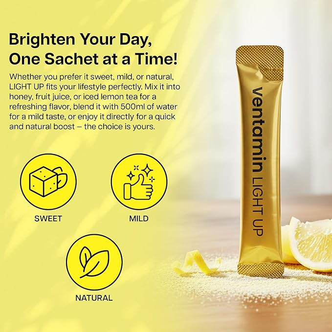 Light Up – Antioxidant Skin-Brightening Supplement with Vitamin C, Plant-Based Extracts & Hydrating Support – Lemon Green Tea Flavor – for Even Tone, Dark Spot Reduction & Glow – 30 Sachets