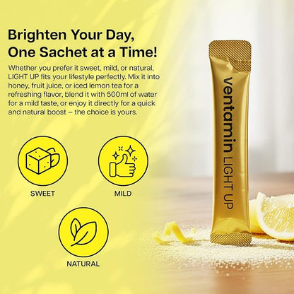 Light Up – Antioxidant Skin-Brightening Supplement with Vitamin C, Plant-Based Extracts & Hydrating Support – Lemon Green Tea Flavor – for Even Tone, Dark Spot Reduction & Glow – 30 Sachets