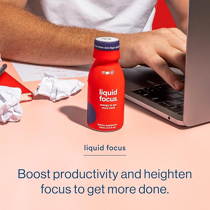 More Labs Liquid Focus, Nootropic Smart Drink with Powerful Antioxidants & Adaptogenic Herbs for Energy and Concentration, 150mg Caffeine (Pack of 6)