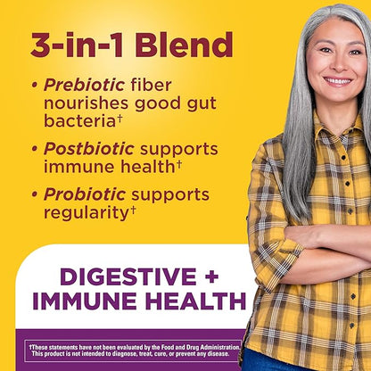 Nature Made Triple-Action Biotics, Gut and Immune Health Support, Digestive Probiotics for Women and Men, Prebiotic Fiber Gummies, 48 Gummies, 24 Day Supply