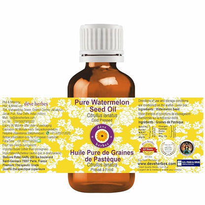 Deve Herbes Watermelon Seed Oil (Citrullus lanatus) | Cold Pressed | Pure | Natural | Undiluted | for Diluting Essential Oils | for Skin & Massage | Non-Sticky| Lightweight| Men & Women | 30ml (1 oz)