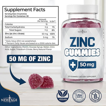 NEW AGE Zinc Gummies - 2 Pack - 50mg High Immune Booster Zinc Supplement, Immune Defense, Powerful Natural Antioxidant, Non-GMO - by New Age, 120 Count