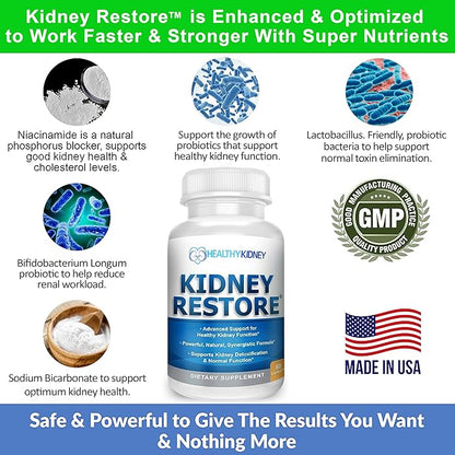 Kidney Cleanse Detox & Repair - Formulated by Kidney Health Expert Living w/Transplant - US Made Kidneys Support Supplement, Detox, Flush - Renal Vitamins 60 Capsules