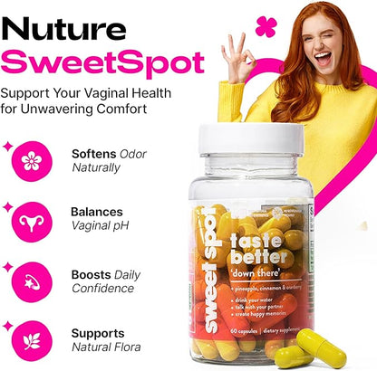 Sweet Spot – Pineapple & Cranberry Vaginal Health Supplement, 60 Capsules – Freshens Taste, Promotes Feminine Balance, Women's pH Balance & Odor Control, with Natural Cinnamon Extract – Made in USA