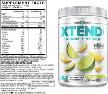 Xtend Scivation EAA + BCAA Powder | Muscle Recovery & Lean Muscle Growth | 9 Essential Amino Acids for Intra Workout or Post Workout Recovery | 10g EAAs Per 2 Servings | Lemon Lime 40 Servings