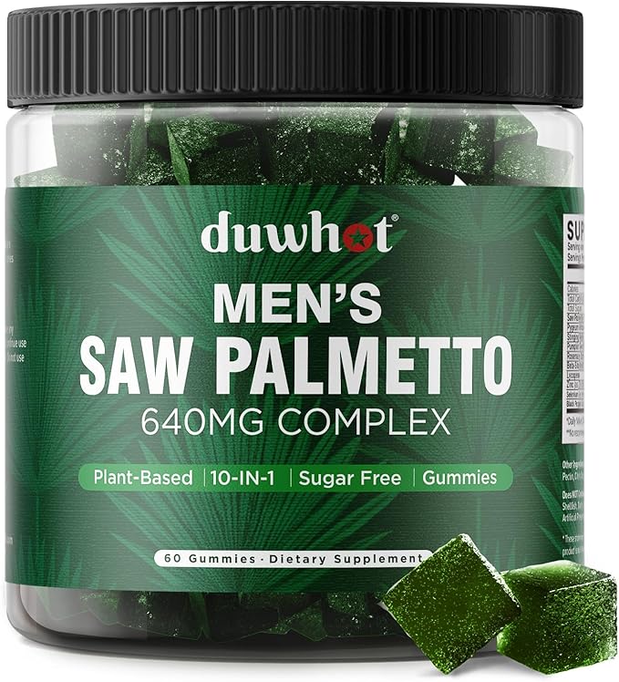 duwhot Saw Palmetto Gummies for Men, Organic Saw Palmetto with Pumpkin Seed Oil for Men Overall Health, Enhanced with Pygeum, Nettle, Sugar-Free, Vegan, 60 Chewables