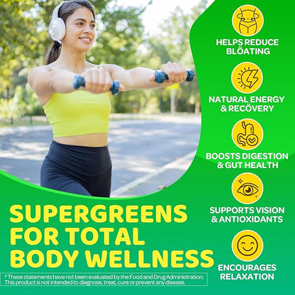 Greens Gummies for Picky Teens & Adults - Greens Superfood Multivitamin Gummies w/ 40+ Fruits & Veggies, Lutein, Enzymes & Fiber, Supergreen Chews for Immunity, Energy, Digestion, Gut & Vision, 1 Pack