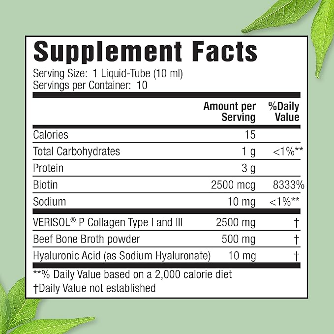 Applied Nutrition Liquid Collagen + Hyaluronic Acid - 10 Liquid Tubes - Skin & Nail Restoration - Mixed Berry Flavor - 10 Servings