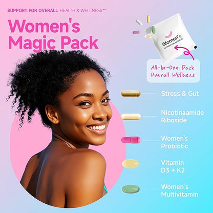 Women's Daily Vitamin Pack System Complete All-in-One Wellness Supplements for Women (2 Box)