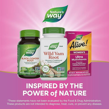 Nature's Way Wild Yam Root Capsules, Women's Traditional Health Support*, 700 mg per 2-Capsule Serving, Non-GMO Project Verified, 100 Vegan Capsules (Packaging May Vary)
