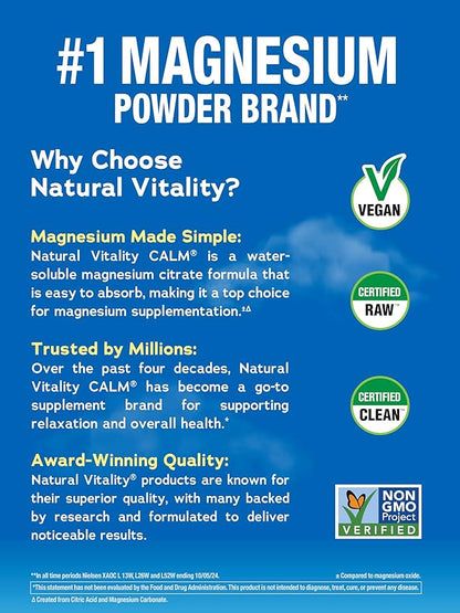 Natural Vitality Calm, Magnesium Supplement, Anti-Stress Drink Mix Powder, Gluten Free, Vegan, & Non-GMO, Sweet Lemon, 16 oz