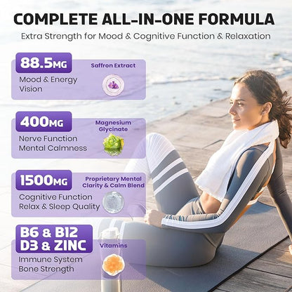 Saffron Gummies 88.5 mg with Magnesium, Max Strength Saffron Supplements with St. John’s Wort, GABA, Rhodiola, Rosemary & Passion Flower Extracts for Mood, Focus - 60 Servings