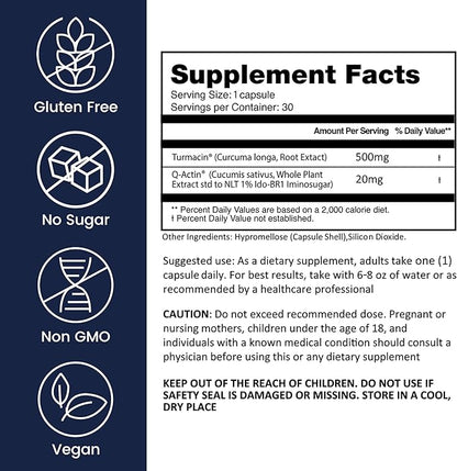 Joint Complex Turmeric Supplement, Turmacin® Turmeric Root Extract 500mg & Q-Actin® Cucumber Enzyme 20mg, Herbal Support for Daily Joint Health, Suitable for Sensitive Users, 60 Capsules-2 Packs