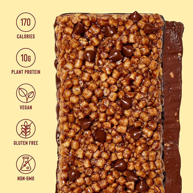 Mezcla Puff-Crispy Plant Based Protein Bars - Almond Butter Chocolate - Healthy Snacks for Adults & Kids - Perfect School, Travel, & Office Snacks - Gluten Free, Vegan, Non GMO, 10g Protein - 12 Count