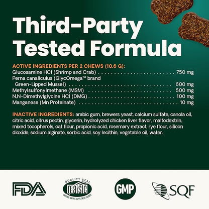 VetriScience Healthy Hip & Joint Chews, GlycoFlex Glucosamine and Green-Lipped Mussel Joint Support Supplement for Dogs, Promote Mobility and Protect Joints, Chicken, 120 Count (Pack of 2)
