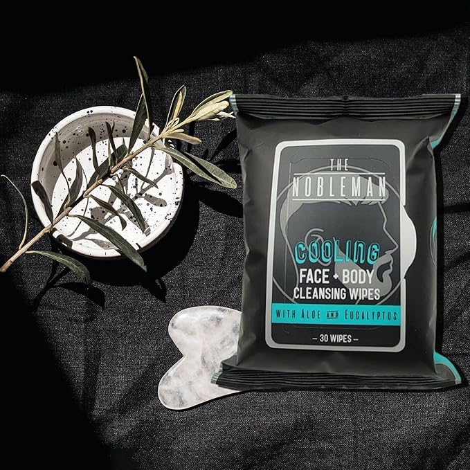 The Nobleman Men's Cooling Face + Body Cleansing Wipes, Eucalyptus - 30 Count