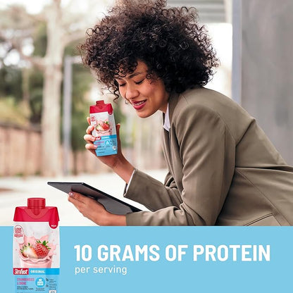 SlimFast Meal Replacement Shake, Original Strawberries & Crème, No Added Sugar, Meal Replacement Shakes, 10g Ready to Drink Protein, 5g Fiber, 25 Vitamins and Minerals, 11 Fl. Oz, 12 Count (Pack of 2)