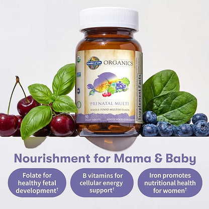 Garden of Life Organics Prenatal Multivitamin with Folate, B6, B12, D3 & Iron – Prenatal Vitamins for Women with Energy Metabolism Support for Healthy Fetal Development, Non-GMO, Vegan, 30 Servings