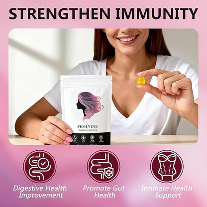 Feminine Balance Gummies, Premium Feminine Balance Gummies, Vegan Hawaiian Pineapple, Vaginal Health Support, Gluten-Free, 60 Gummies (1)