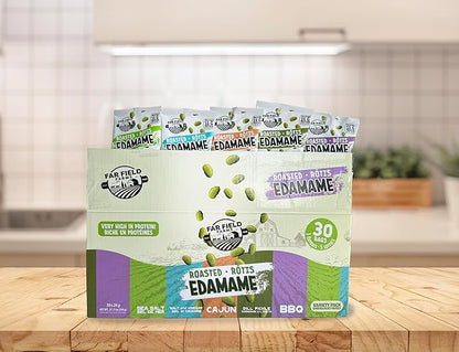 Far Field Crunchy Edamame Beans, Variety Pack, Low Calorie, Healthy Snack for Kids & Adults, 11 g of Protein per Bag, Vegan, Low Carb, 0.9 oz - 30 Single Serve Snacks
