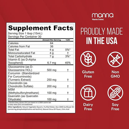 Manna Vitamins Evolved Liposomal Joint Relief Supplement for Women, Men Includes Curcumin, Glucosamine, Chondroitin, Quercetin for Joint Health, Swelling, Aches, Increase Range of Motion, Mobility