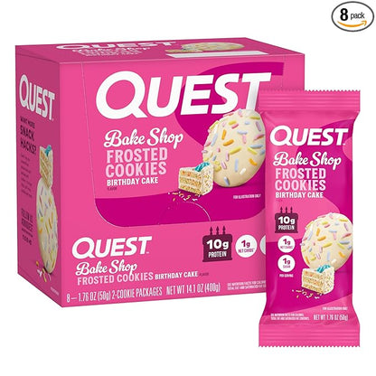 Quest Nutrition Frosted Cookies Twin Pack, Birthday Cake, 1g Sugar, 10g Protein, 1g Net Carbs, Gluten Free, 16 Cookies