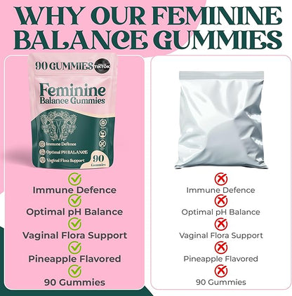 Premium Feminine Balance Gummies - for Women’s Health & Wellness - Immune Support - Vegan, Gluten-Free - Hawaiian Pineapple - 90 Gummies - 45 Servings