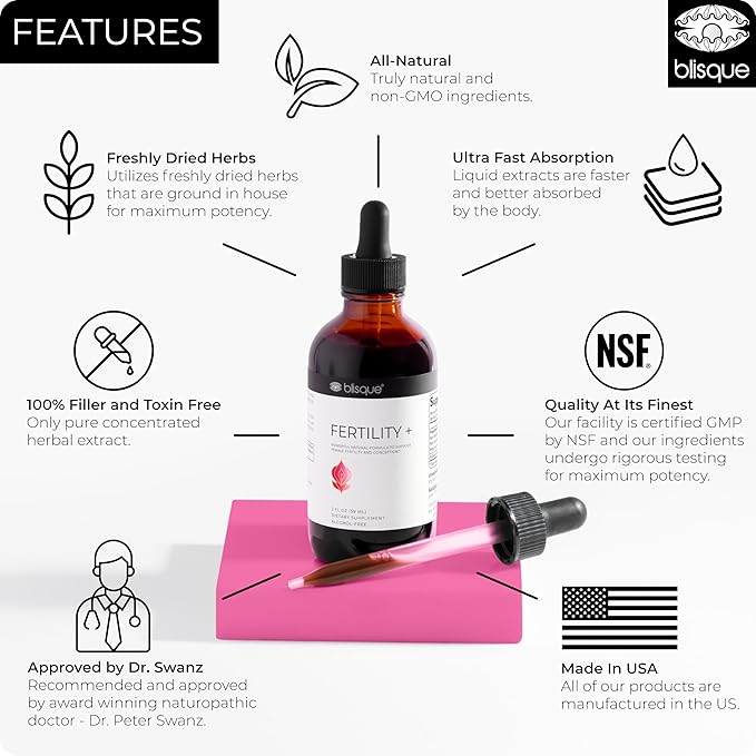 Blisque - Natural Fertility and Conception Support Supplement for Women | with Chasteberry | Doctor Approved | Vegan and Non-GMO | 2 Ounces | 59 Servings