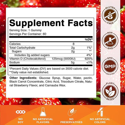 Vitamatic Vitamin D3 Gummies – 5000 IU Per Gummy | 60 Gummies per Bottle | Pack of 2 (Total 120 Count) Great Taste | Supports Bone, Teeth, Mood, Joint & Immune Health