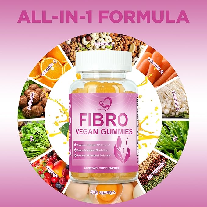 Laicuherb Fibroid Gummies for Fibroid Shrink & Ovarian Cysts, 60 Count Get Pregnant Fast Fibroids Shrinking Gummies, Natural Ovarian Support Gummy for Women Ovary and Uterus Cleanse