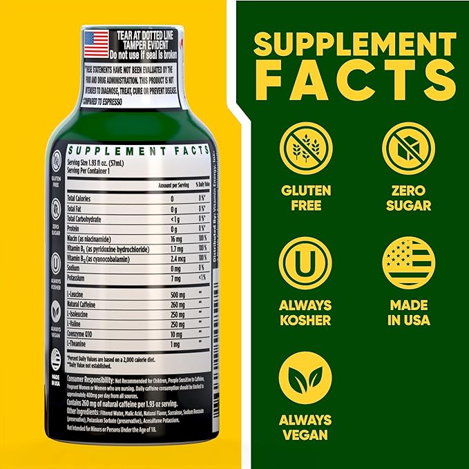 Vitamin Energy Focus+ Extra Strength Energy Shot Grape 12 Pack, 260mg Natural Caffeine, B-Vitamins, CoQ10, Amino Acids, Focus, Productivity & Clarity, Zero Sugar, Gluten-Free, 1.93 fl oz