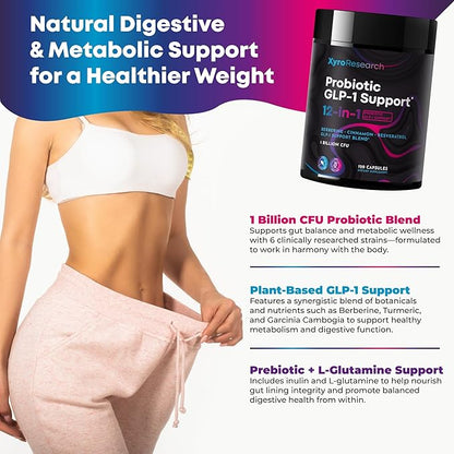GLP-1 Support Probiotic Weight Loss Supplement - GLP1 Support for Women Men with Berberine - Natural Daily Oral GLP 1 Support Fat Burn Healthy Metabolism Gut Health - Vegan Gluten Free