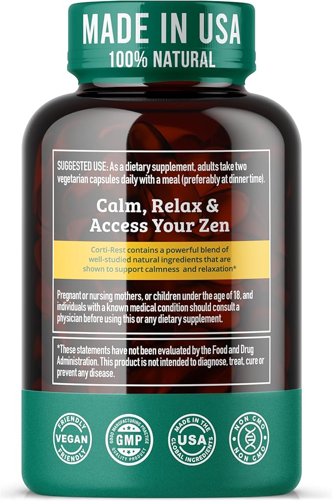 Cortisol Reducer & Adrenal Support Supplement–Natural Stress Relief with Ashwagandha KSM-66, Magnesium Glycinate & Citrate, L-Theanine, Rhodiola, Apigenin, Turmeric & Vitamin D3–Calm Mood & Relaxation