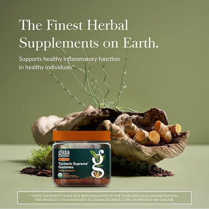 Gaia Herbs Turmeric Supreme Gummies Extra Strength - Supports Healthy Inflammatory Response in Healthy Individuals* - Lemon Ginger Flavor - 60 Vegan Organic Gummies (20 Servings)