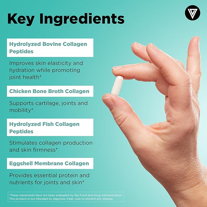 Vital Vitamins Multi Collagen Capsules (2-Pack) - Type I, II, III, V, X - Grass-Fed, Collagen Peptides Supplements, Non-GMO - for Men & Women