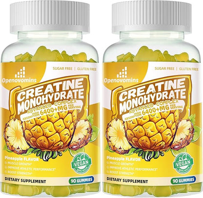 Creatine Monohydrate Gummies Complex for Men & Women -Advanced Formula W/L-Taurine + Vitamin B12, Sugar Free Chewable Supplement,180 Pineapple Gummies 2pack